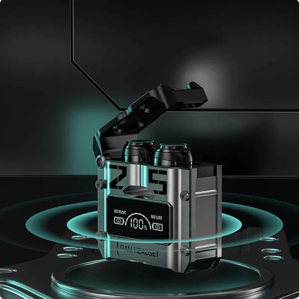 Futuristic Metal Capsule Gaming Earbuds